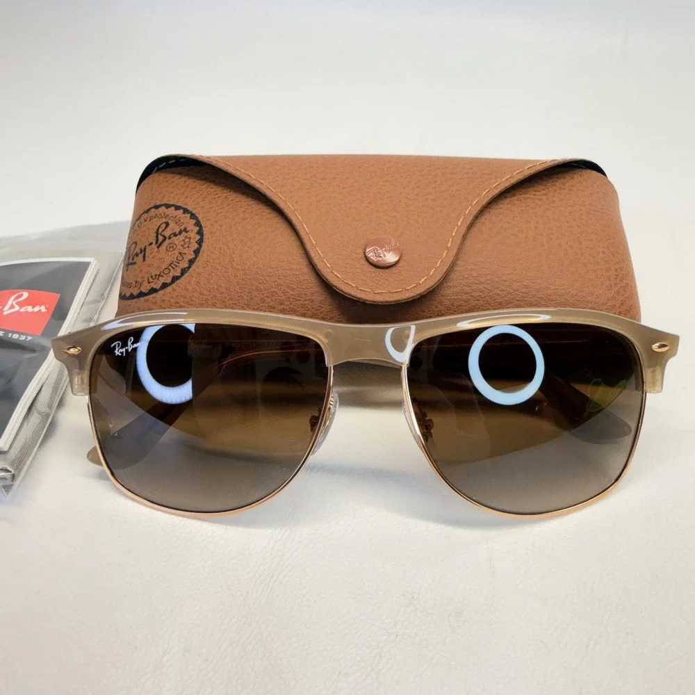 Ray-Ban RB4342 6166/13 Transparent Tan Brown Gradient Square Sunglasses Italy